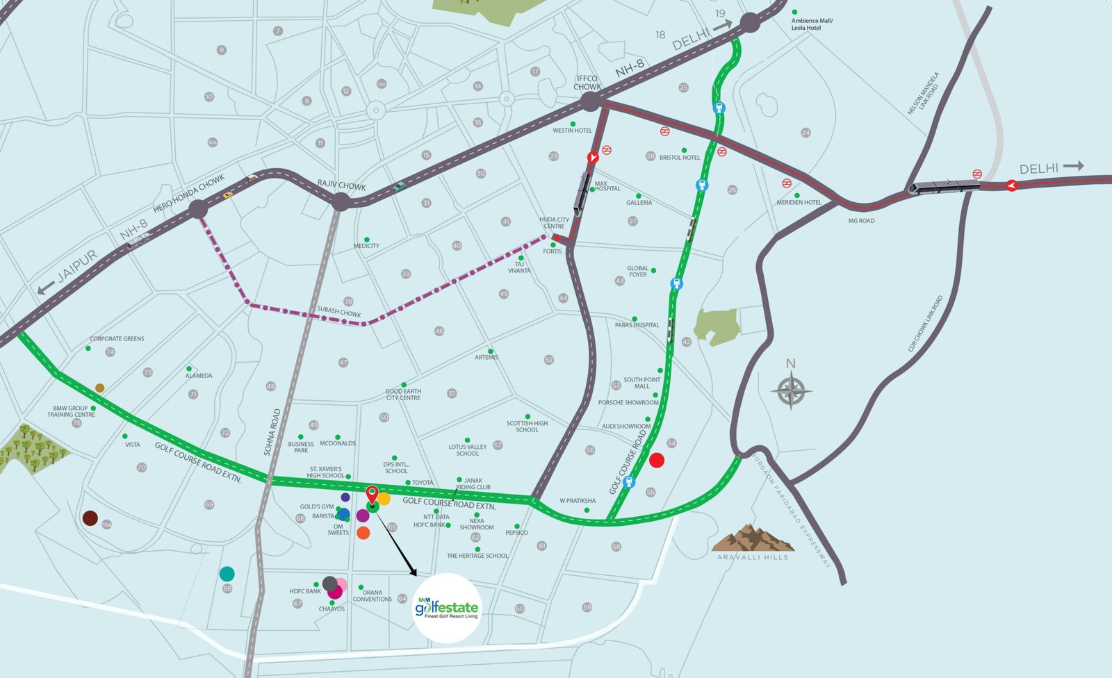 M3M Golf Estate Location Map